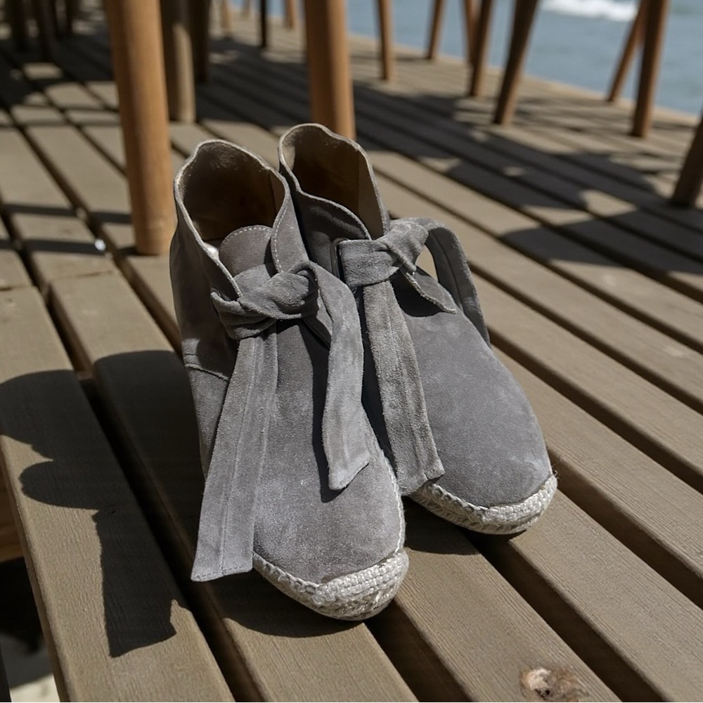 Rag & Bone Gena Suede Espadrille Bootie | Tie Close | Gray Beige Color Sz 8